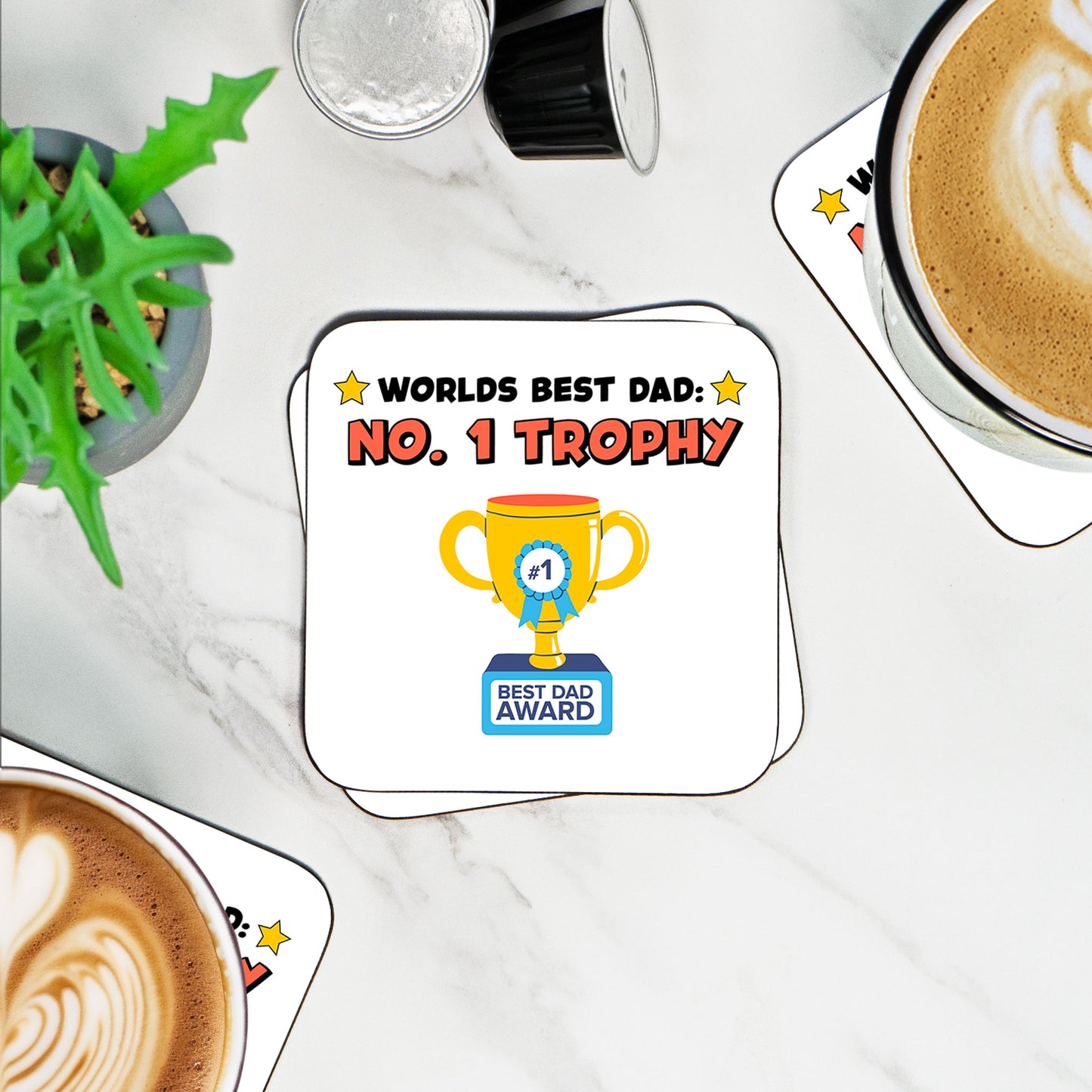 World's Best Dad Coaster – No. 1 Trophy Design, Perfect Gift for Dad
