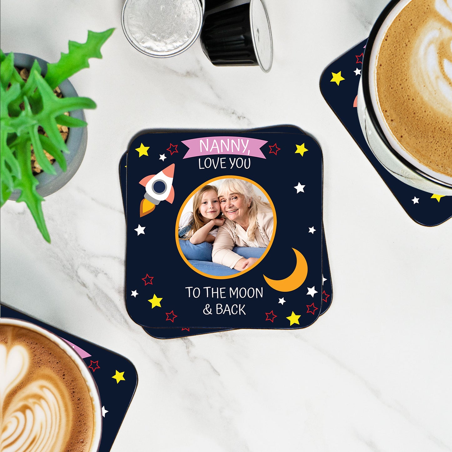 Nanny Love You To The Moon And Back – Personalised Photo Coaster Gift