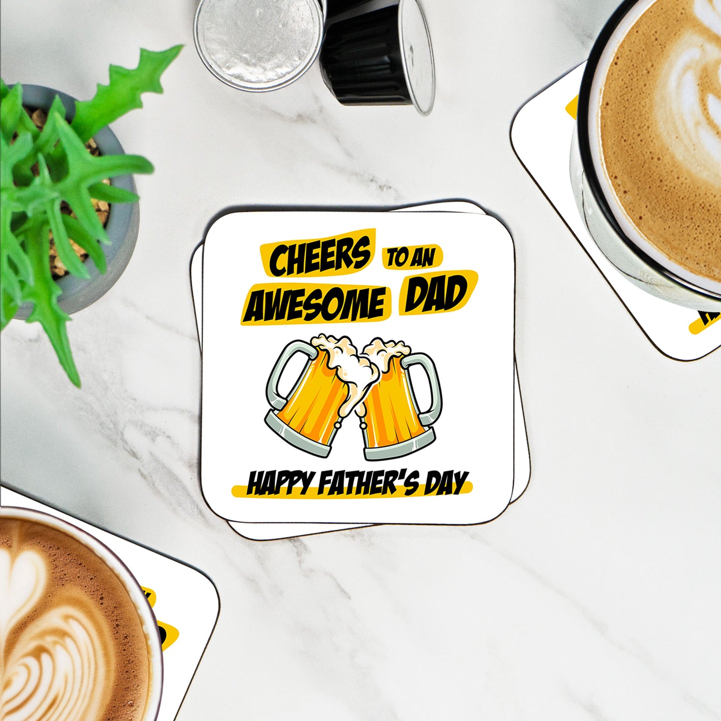 Cheers to an Awesome Dad Coaster – Funny Father's Day Gift, Beer Lover Coaster