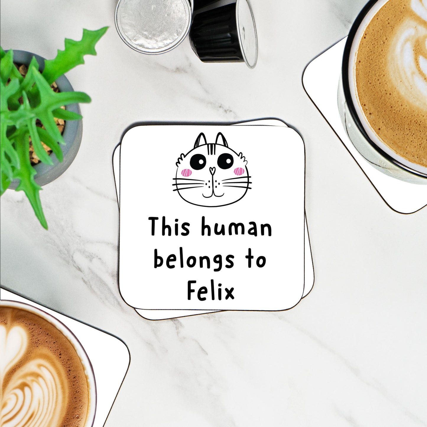Personalised This Human Belongs To Cat - Coaster