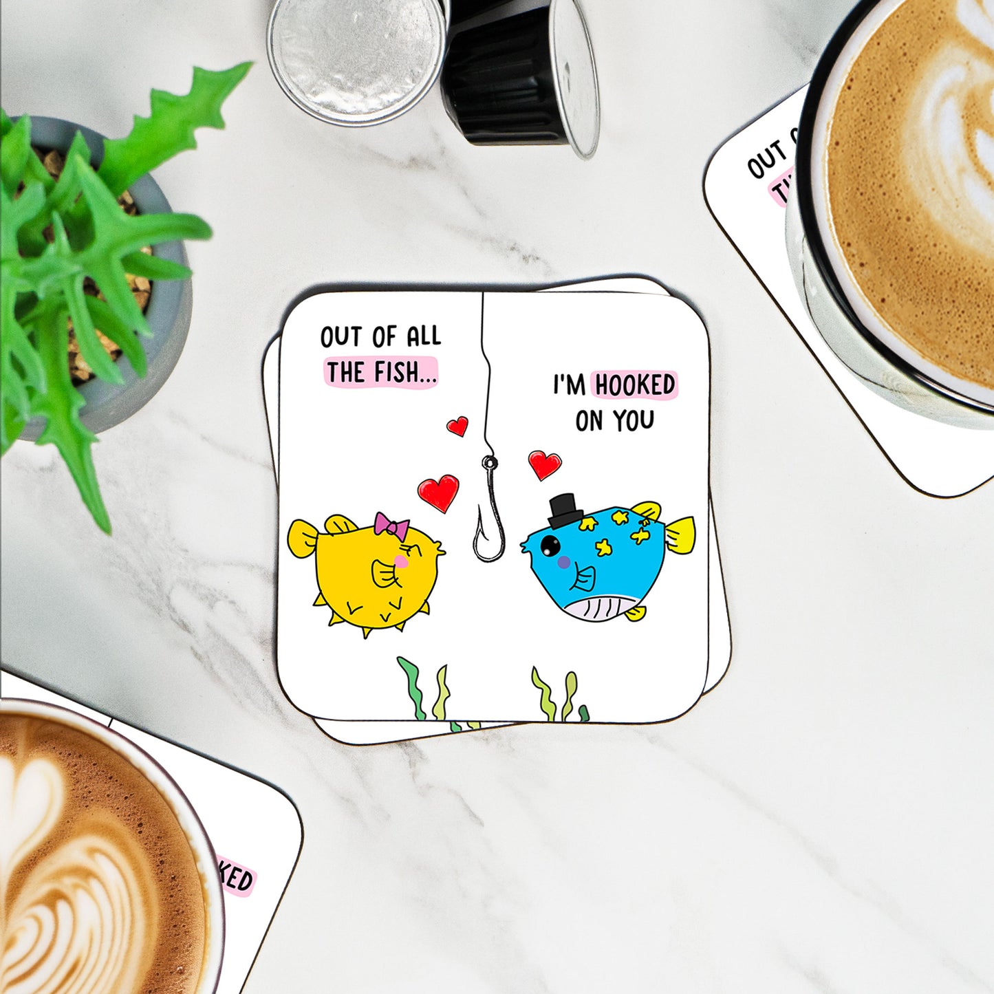 I'm hooked on you - Valentines Coaster