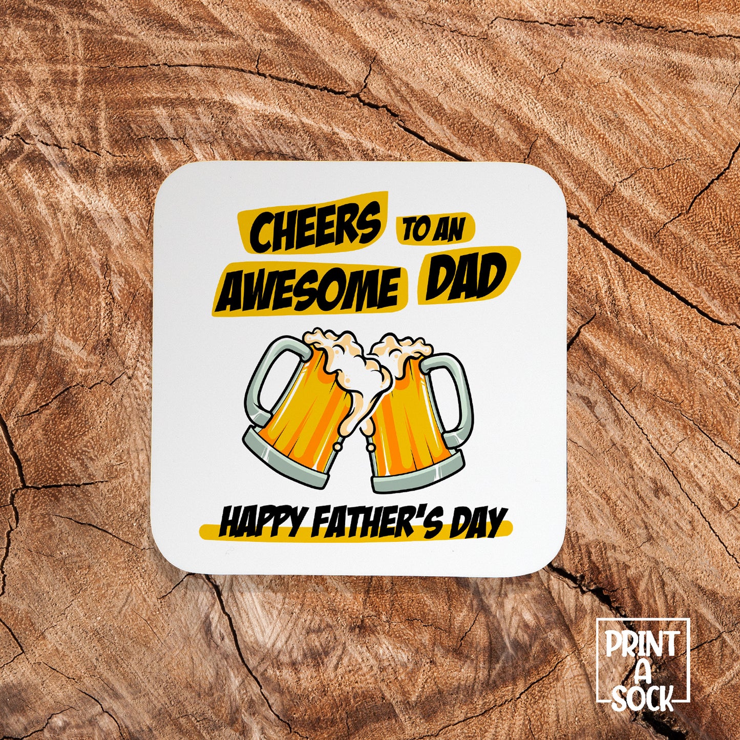 Cheers to an Awesome Dad Coaster – Funny Father's Day Gift, Beer Lover Coaster