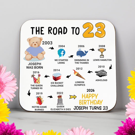 Personalised 23rd Birthday Gift - Born in 2003 - The road to 2026 - Coaster