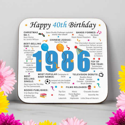 40th Birthday Coaster 2026 - Born in 1986 Facts