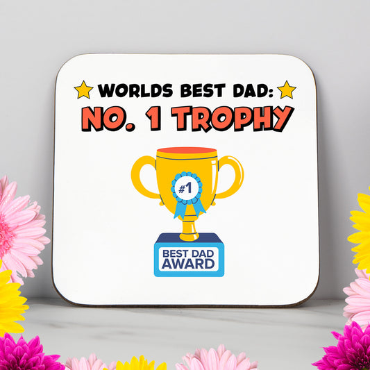World's Best Dad Coaster – No. 1 Trophy Design, Perfect Gift for Dad