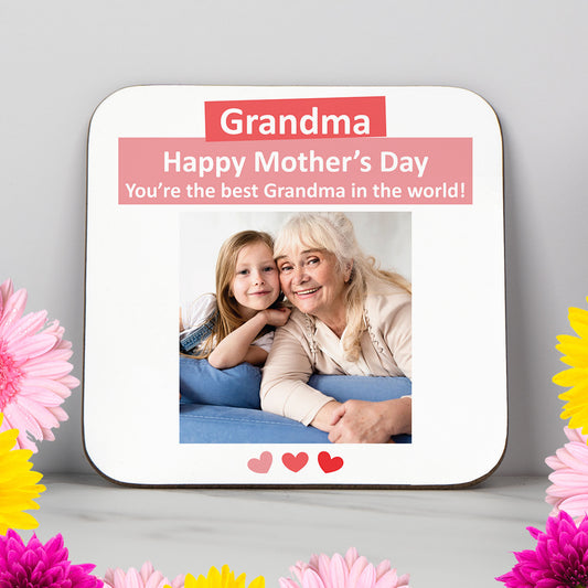 Personalised Mother's Day coaster with photo and “Best Grandma in the World” message

Custom photo coaster for Grandma, Nanny or Gran – printed in the UK

Sentimental Mother’s Day gift from grandchild – glossy finish coaster

Gift for Grandma on Mother’s Day with personalised image and sweet message

High-quality coaster with heartfelt design – perfect for Nan or Granny
