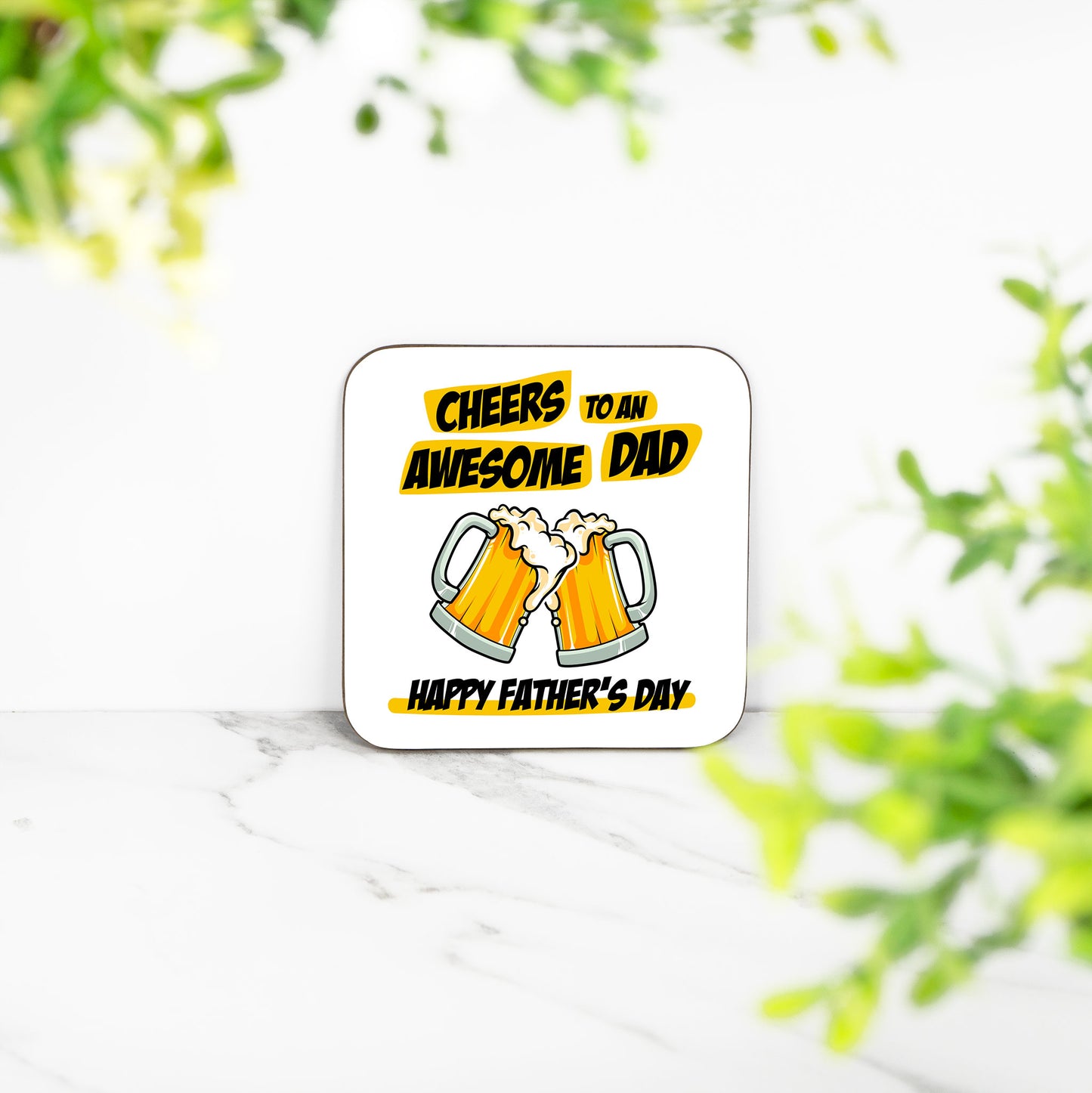 Cheers to an Awesome Dad Coaster – Funny Father's Day Gift, Beer Lover Coaster