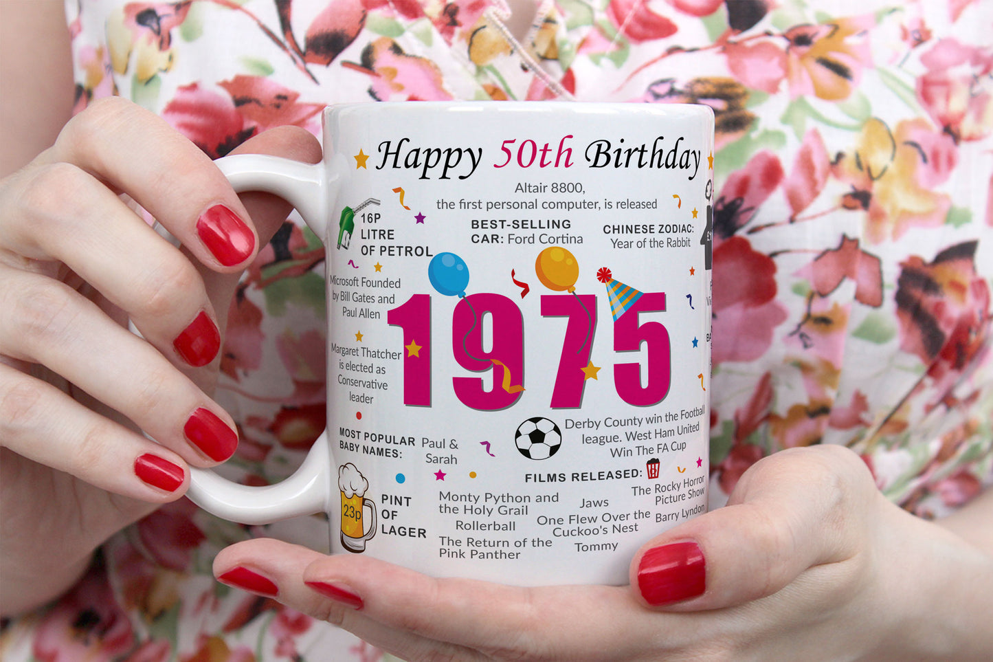 50th Birthday Mug – Born in 1975 Facts