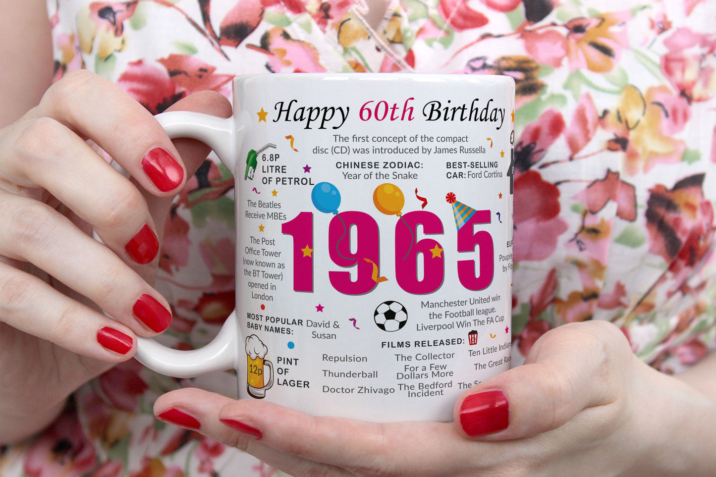 60th Birthday Mug – Born in 1965 Facts