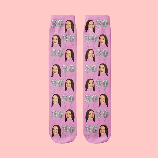 30th! Silver Balloon Number personalised Socks
